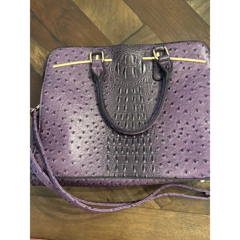 Dasein Purple Ostrich Croc Embossed Satchel Handbag Gold Hardware Crossbody